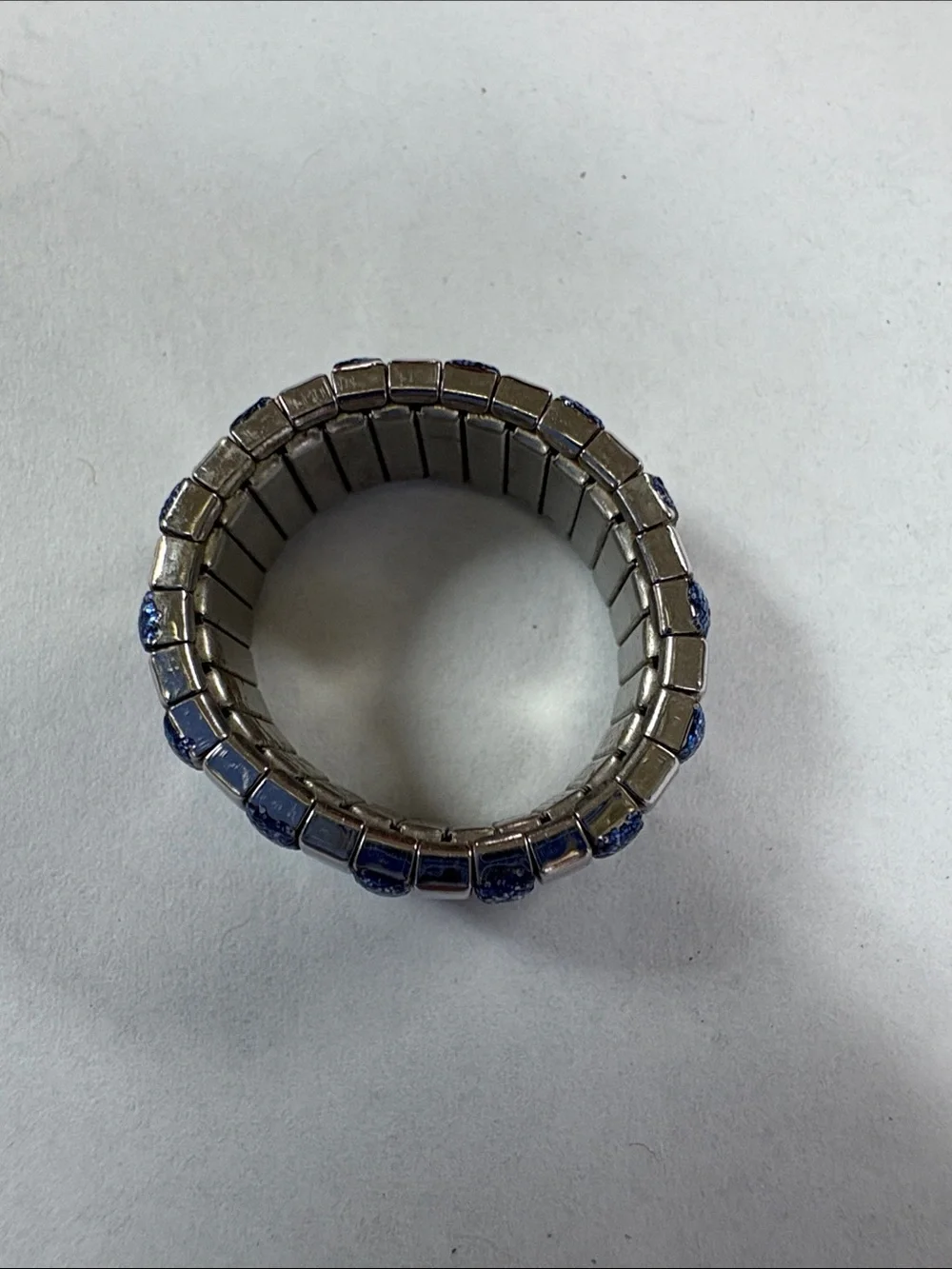Blue Glitter Band Ring with Silver Accents